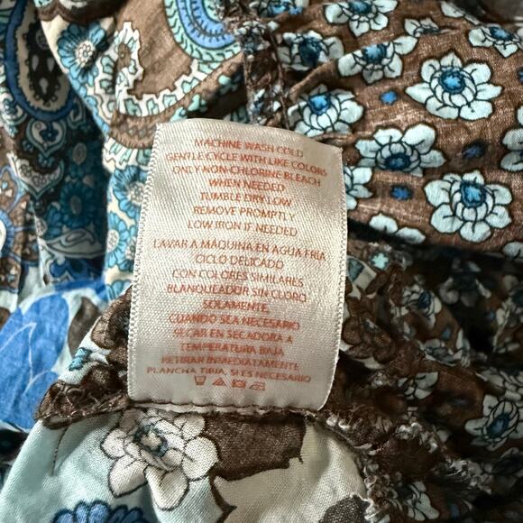 Vtg Y2k TOPSON DOWNS Brown Blue Paisley Boho Strapless Tube Dress Cotton L - Picture 9 of 11